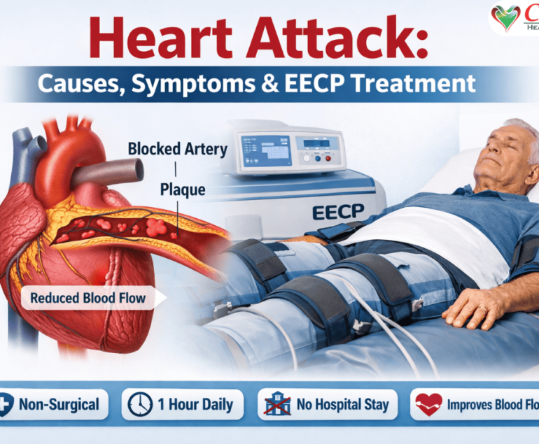 Heart attack causes and symptoms with EECP non-surgical treatment for heart blockages